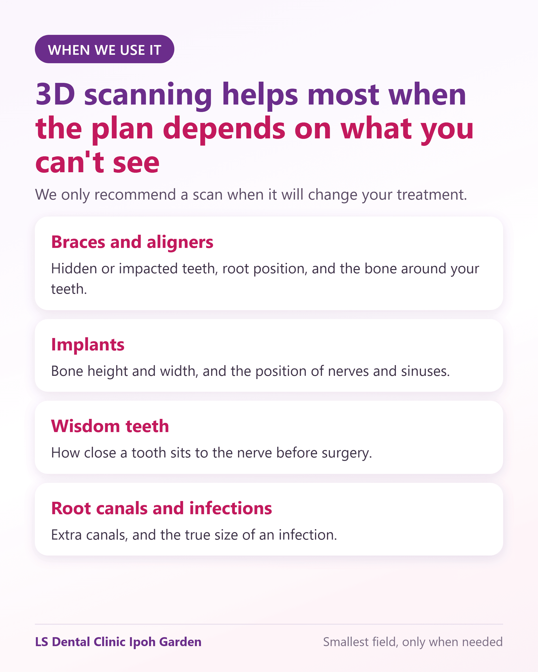 When a 3D CBCT scan helps: braces, implants, wisdom teeth, root canals
